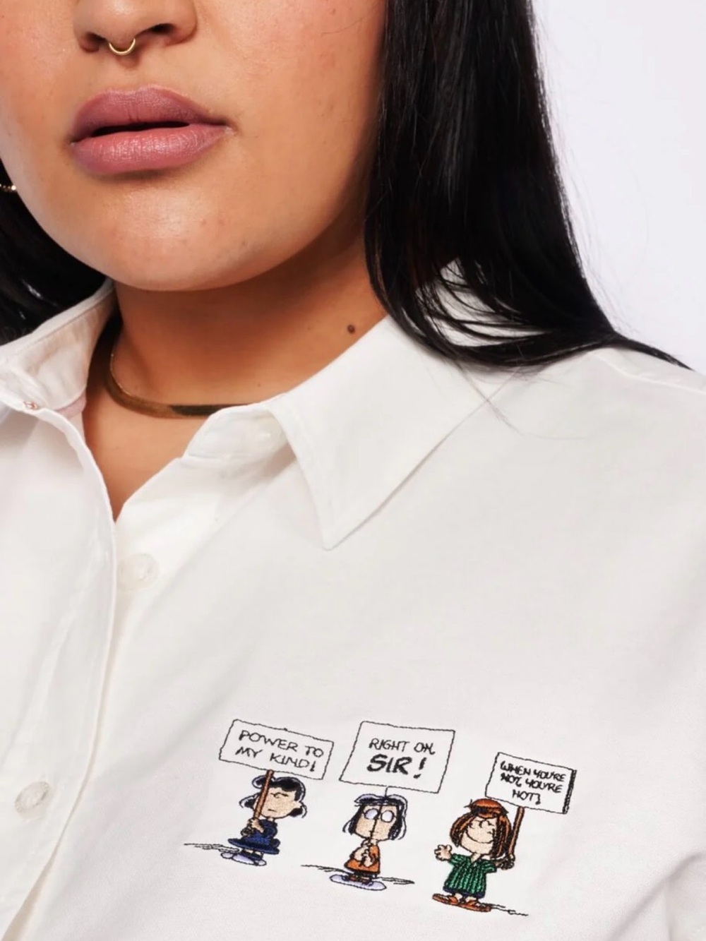 Wildfang x Peanuts Long Sleeve Oxford Button-Up Shirt, Creamy White, 1X - Picture 3 of 11